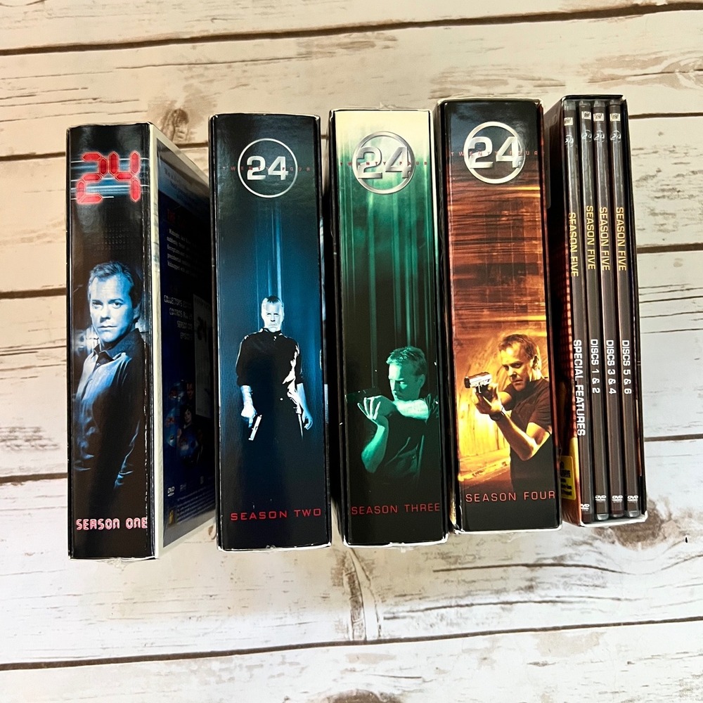 24 DVD Box Set Seasons 1 2 3 4 5 Kiefer Sutherland Action TV Series Lot OS